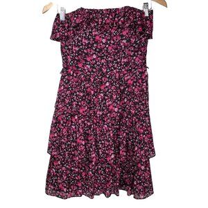White House Black Market Dress Size 0 Strapless Floral Ruffle Tiered Feminine